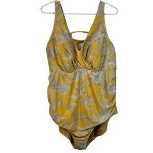 CACIQUE SWIM Lane Bryant Yellow V-Neck Tie Back Swimsuit Size 22 EUC #1382